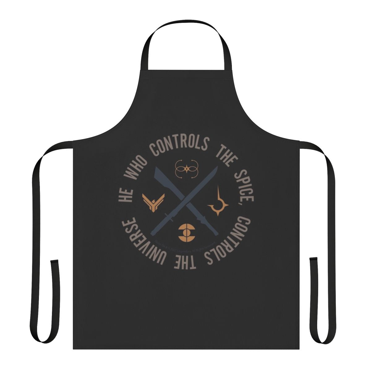 Dune inspired spice apron with Dune faction logos