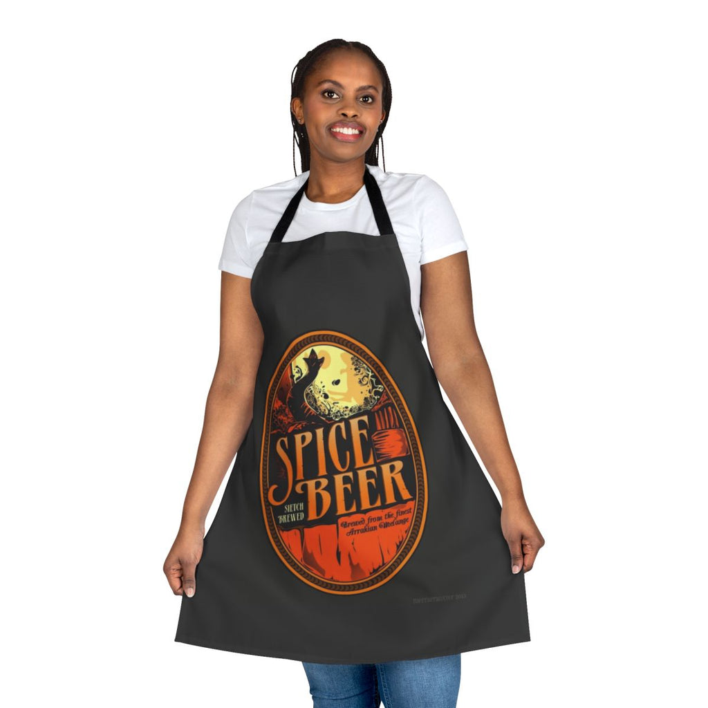 Dune-themed apron featuring a pop art-style spice melange beer label design