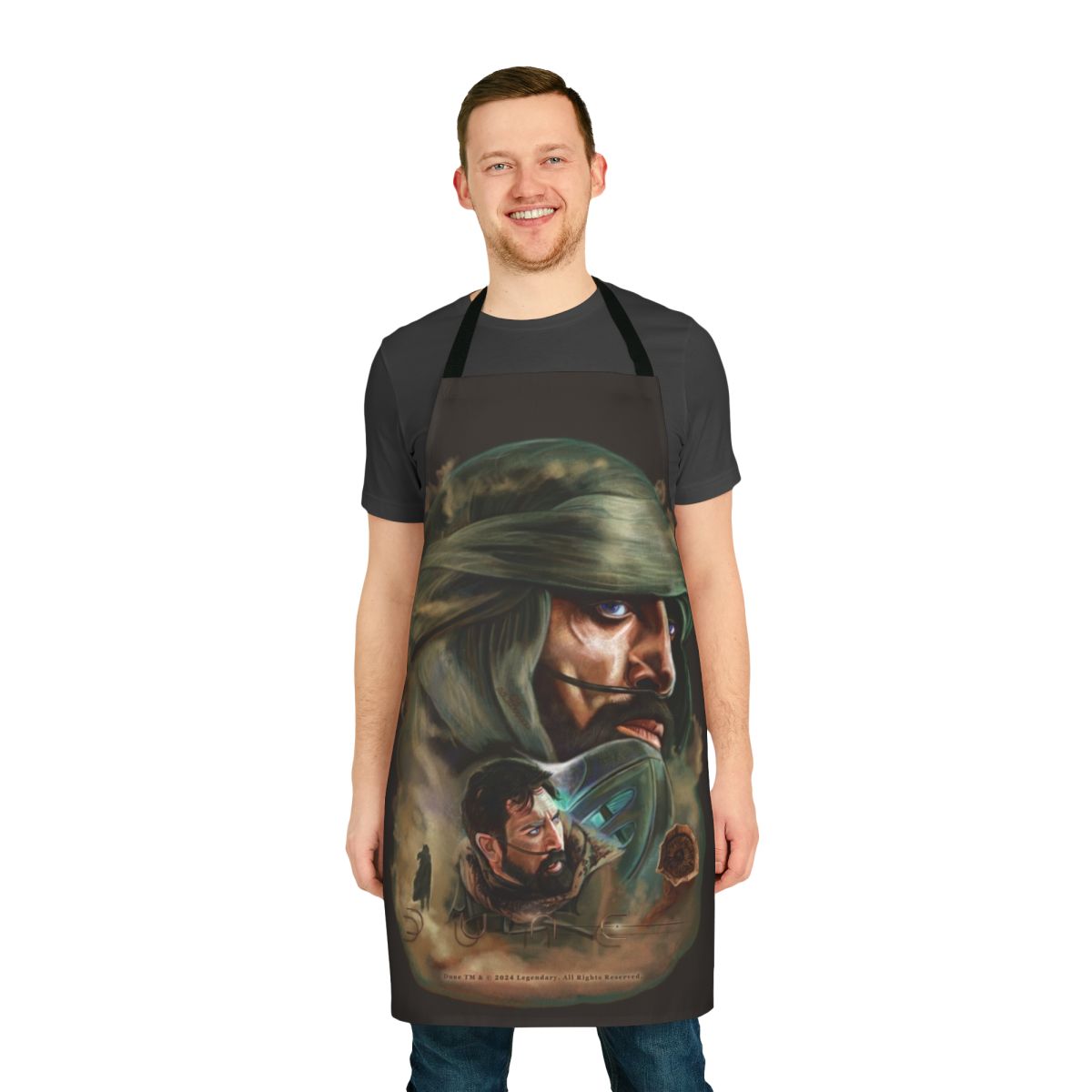 Dune-inspired apron featuring a painting of Stilgar, a prominent character from the Dune universe