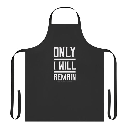 Dune-inspired white apron with the quote "Only I Will Remain"