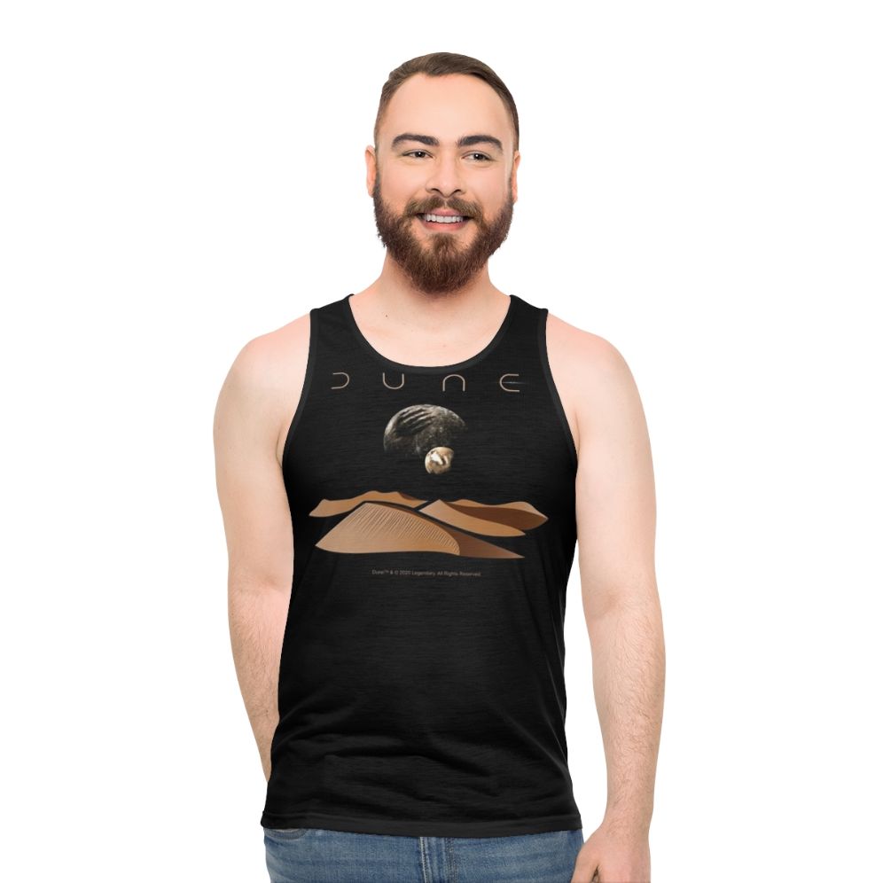Dune landscape unisex tank top featuring the moons of Arrakis