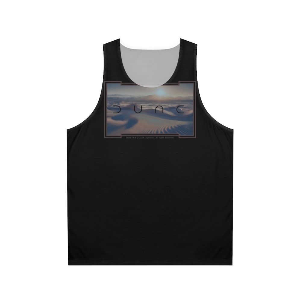Dune movie inspired unisex tank top with black background