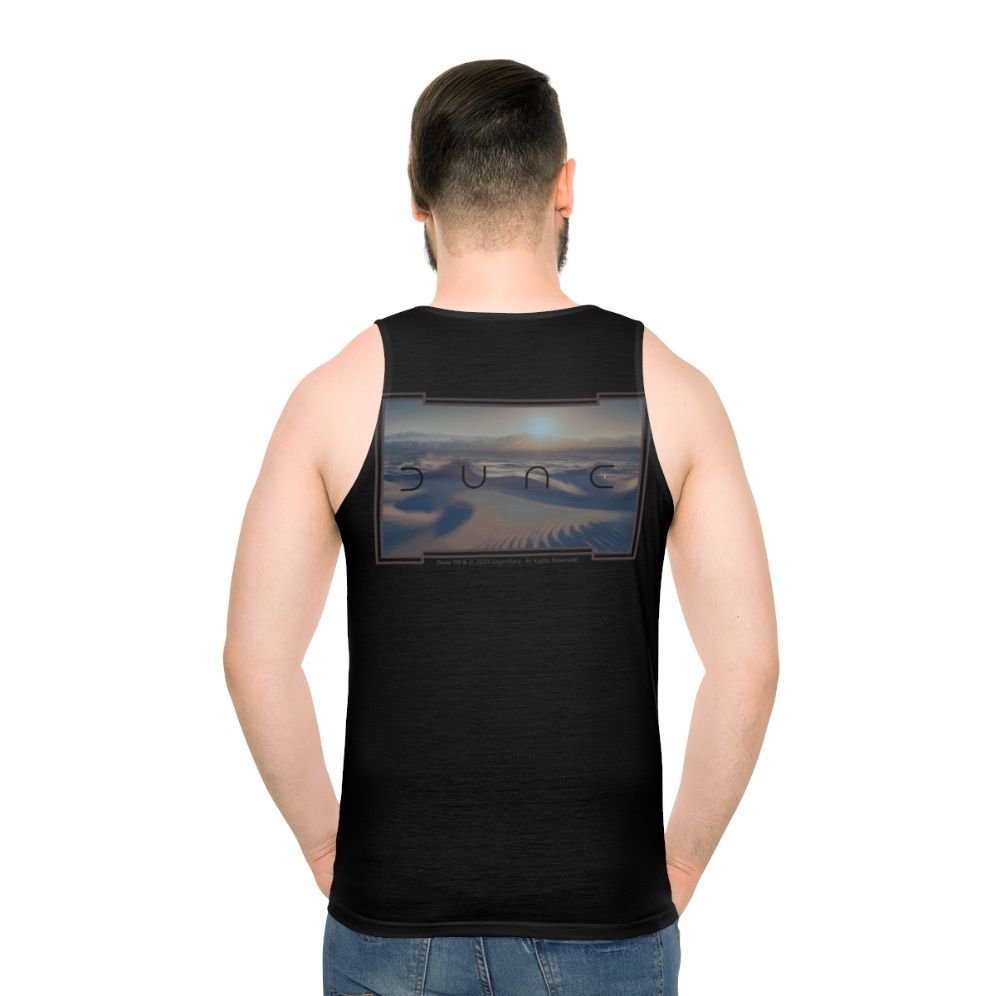 Dune movie inspired unisex tank top with black background