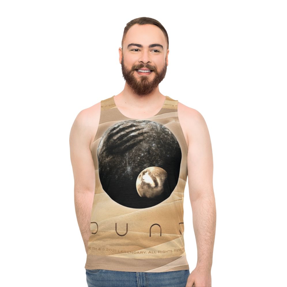 Dune movie inspired unisex tank top with planet and moon design
