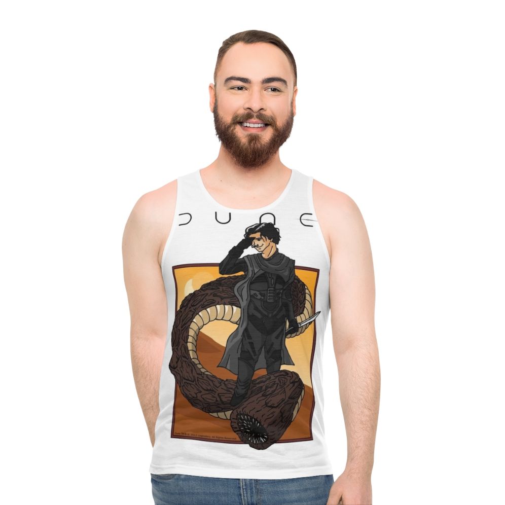 Dune sandworm riding unisex tank top