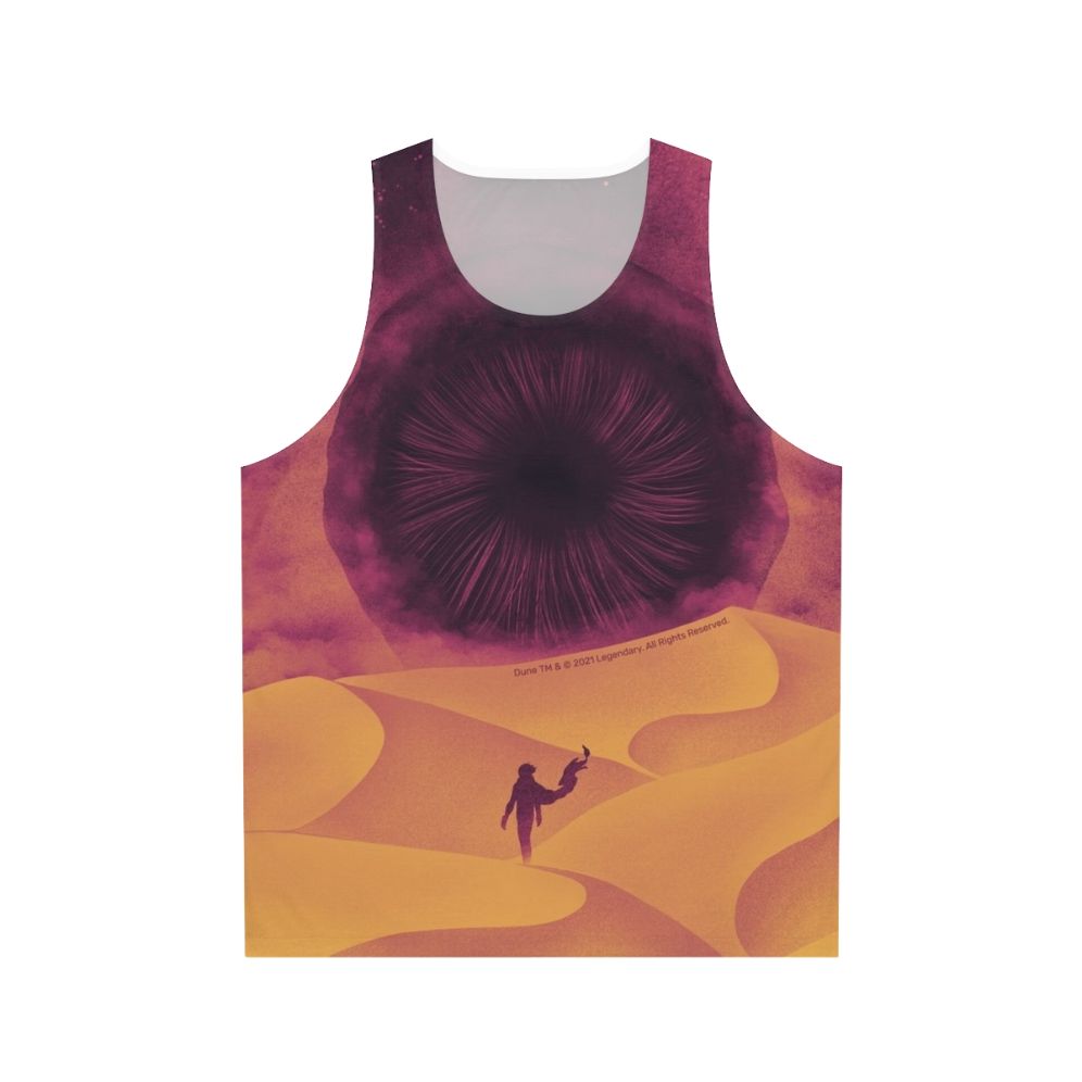 Dune inspired unisex tank top with Shai Hulud graphic design