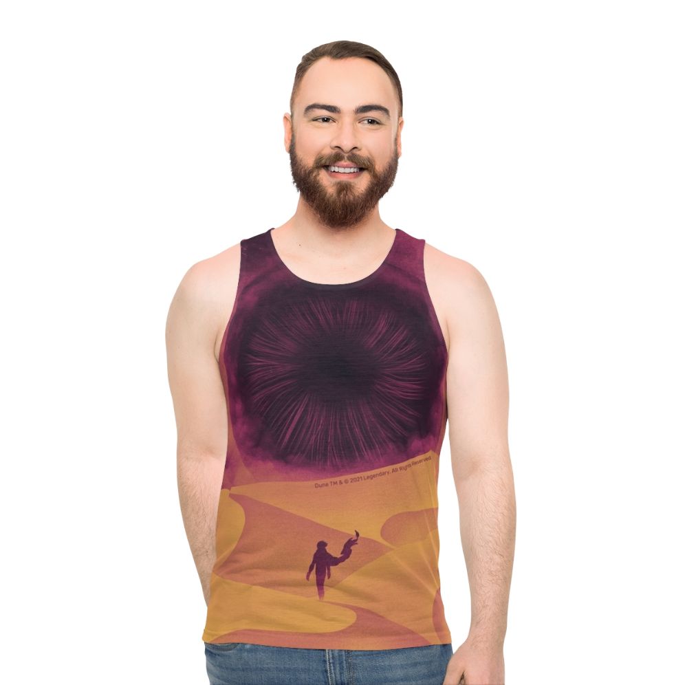 Dune inspired unisex tank top with Shai Hulud graphic design