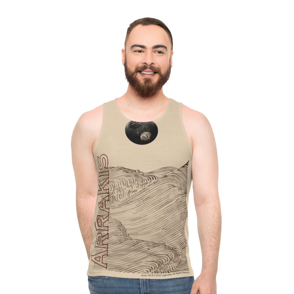 Dune inspired unisex tank top with desert landscape design