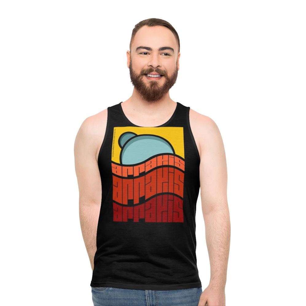 Dune movie inspired unisex tank top with Arrakis poster design