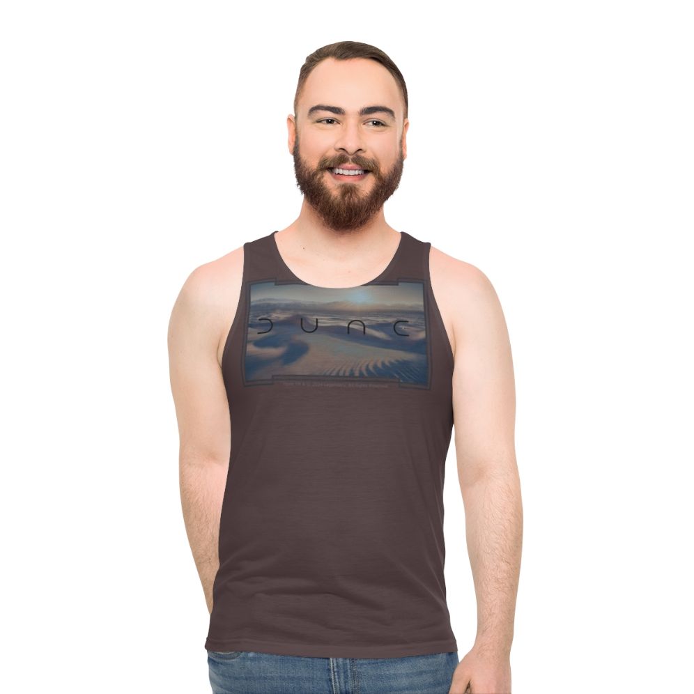 Dune-inspired unisex tank top with desert landscape design