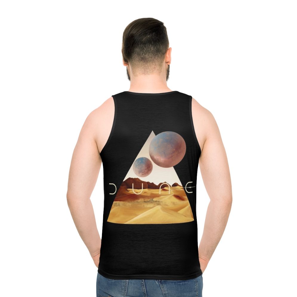 Dune movie inspired unisex tank top with desert and sandworm design
