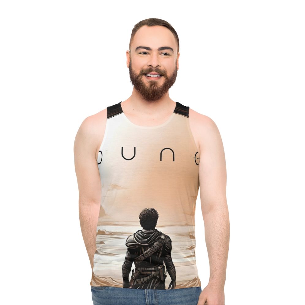 Dune Unisex Tank Top featuring the iconic desert landscape and imagery from the sci-fi classic