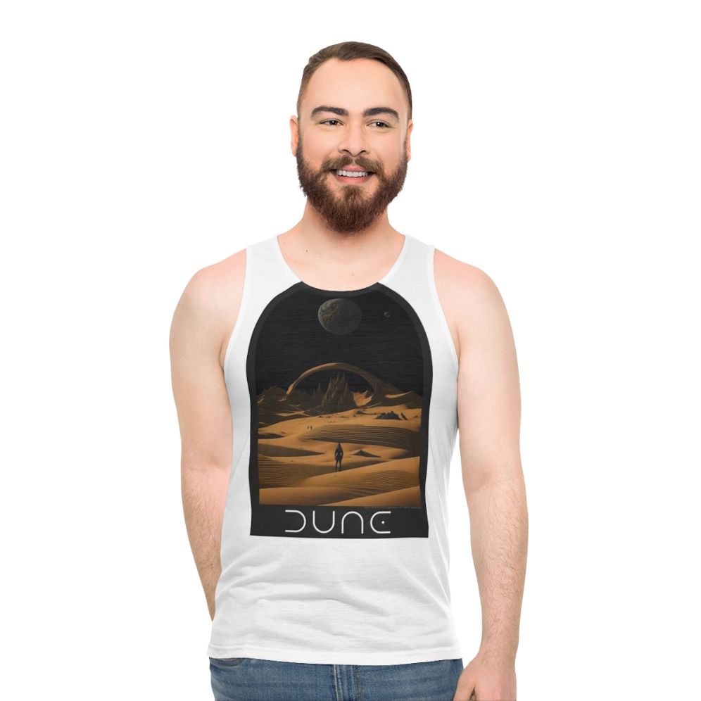 Dune-inspired unisex tank top with desert landscape design