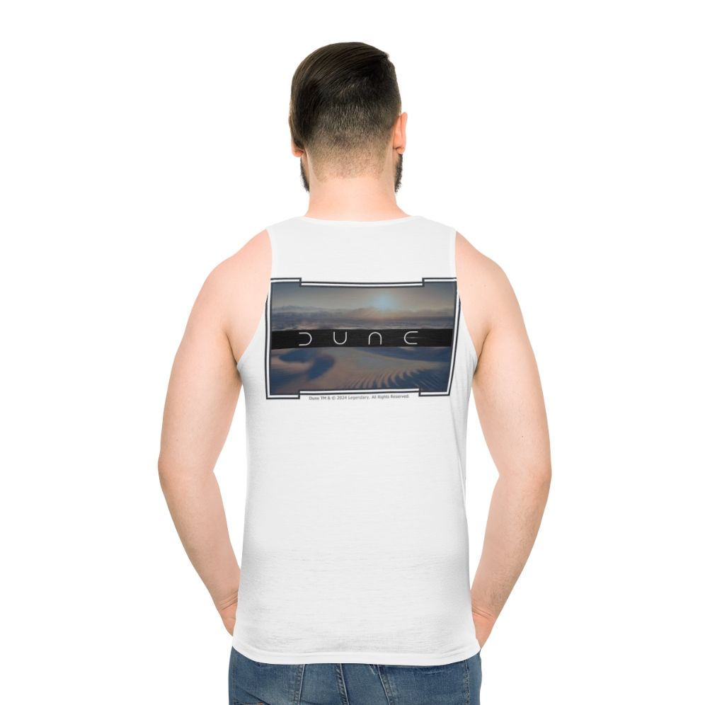 Dune-inspired unisex tank top with white background