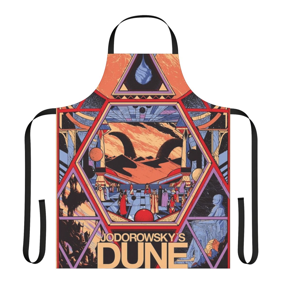 Artistic purple and grey apron with "Dunes" inspired design