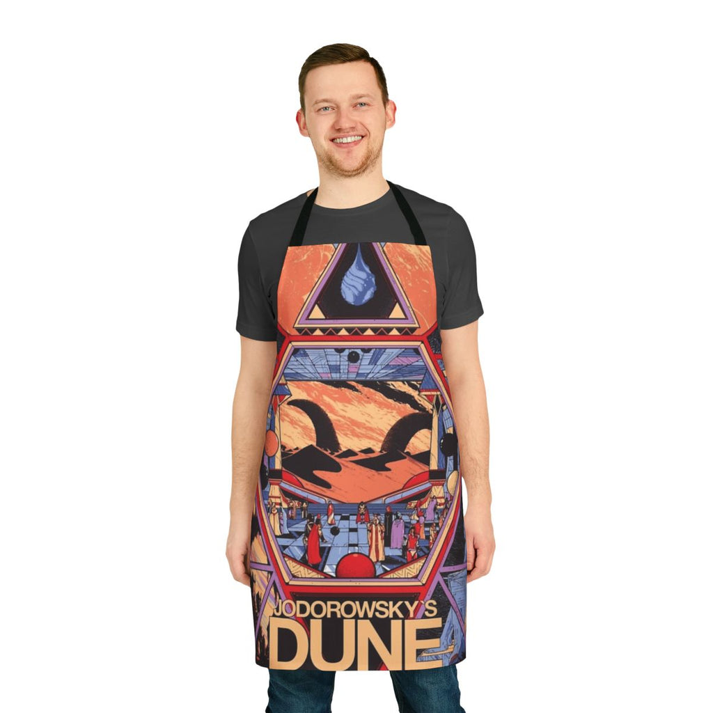 Artistic purple and grey apron with "Dunes" inspired design