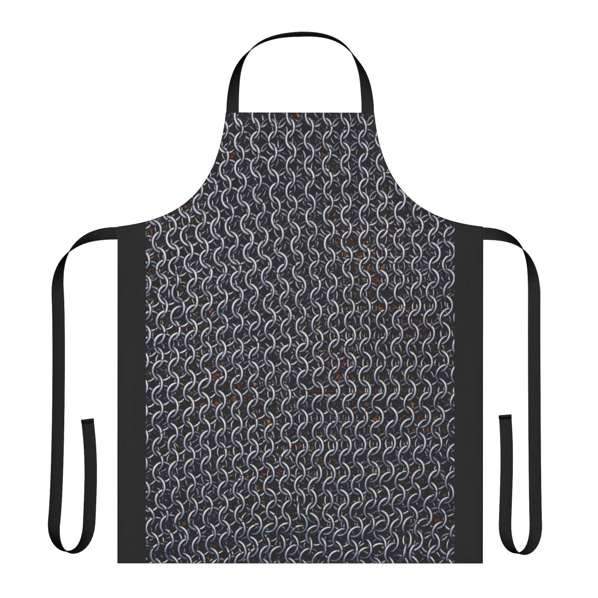 Model wearing a robust, chainmail-style apron with a medieval knight aesthetic.