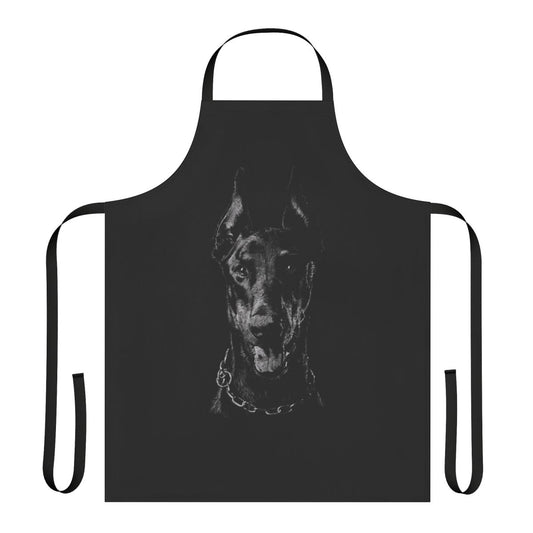 Doberman-themed apron with the dog's head and paws design