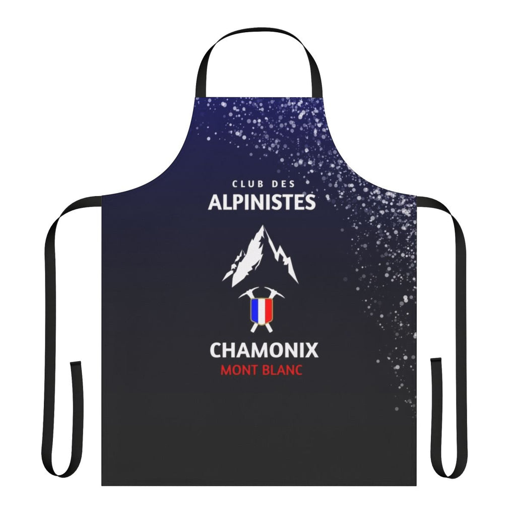 Mountaineering-inspired apron with Chamonix and Mont Blanc design