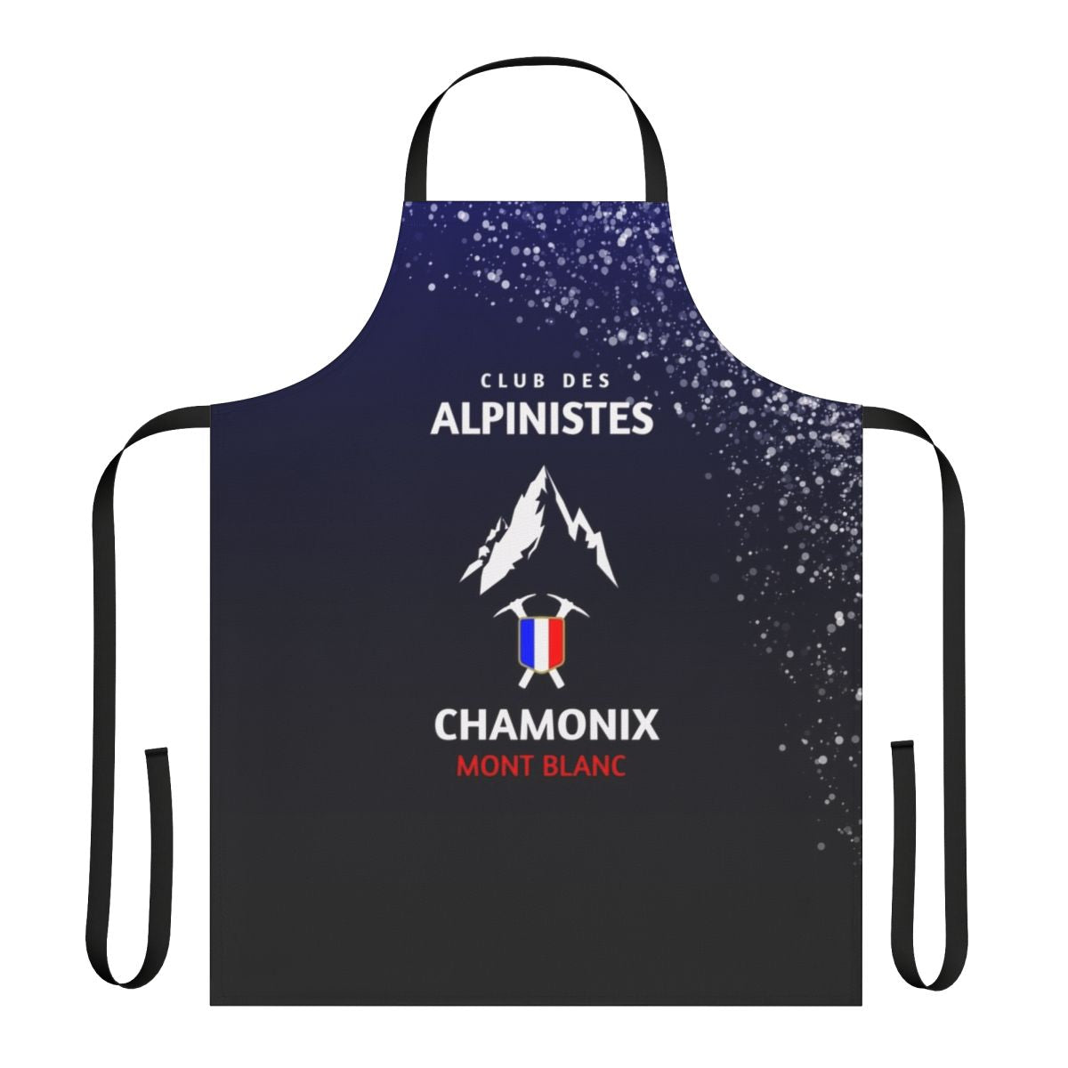 Mountaineering-inspired apron with Chamonix and Mont Blanc design