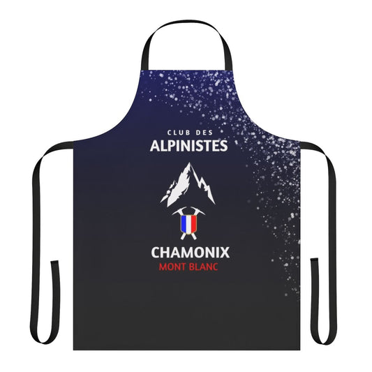 Mountaineering-inspired apron with Chamonix and Mont Blanc design