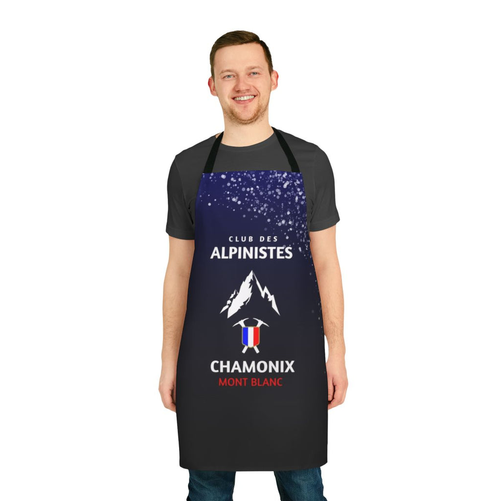 Mountaineering-inspired apron with Chamonix and Mont Blanc design
