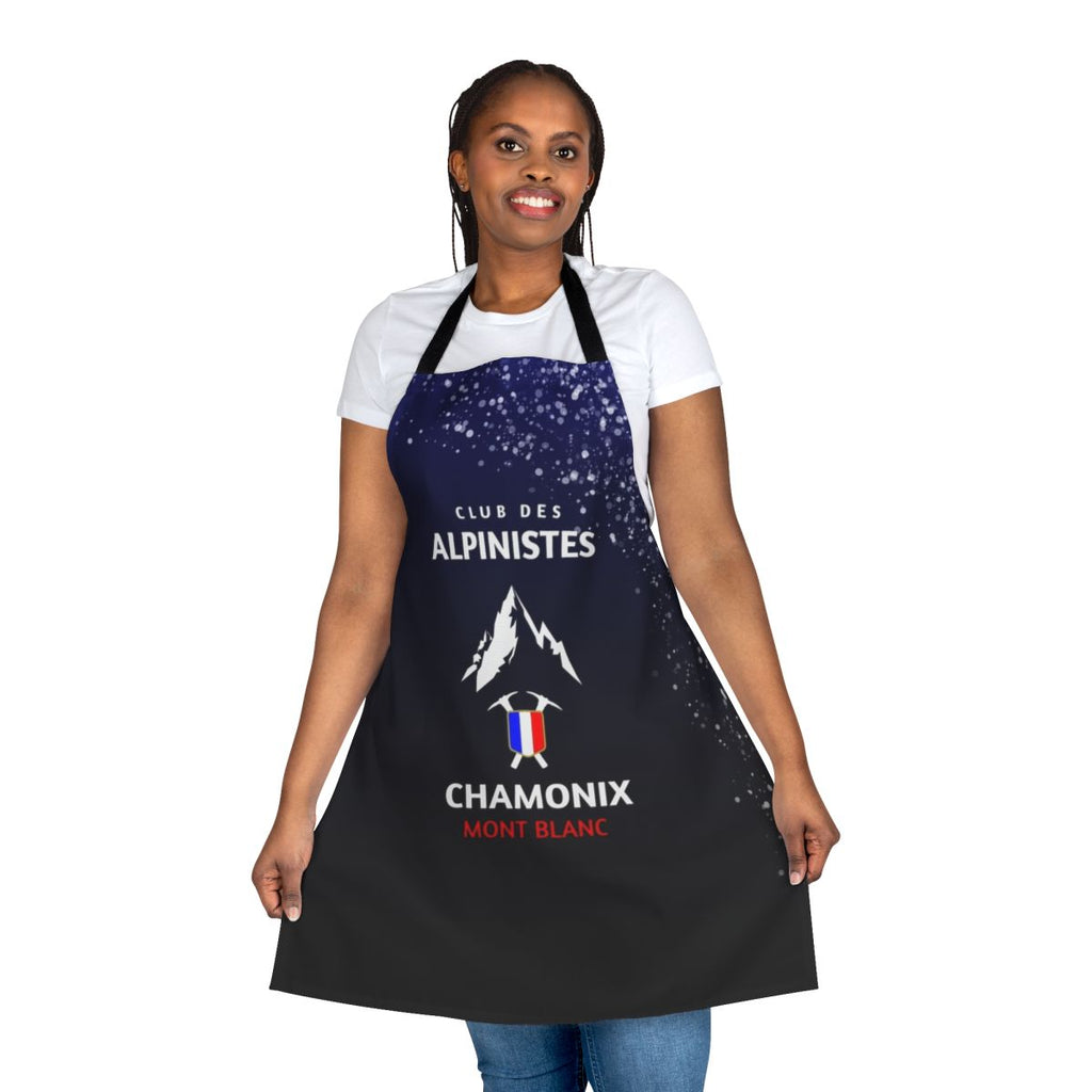 Mountaineering-inspired apron with Chamonix and Mont Blanc design