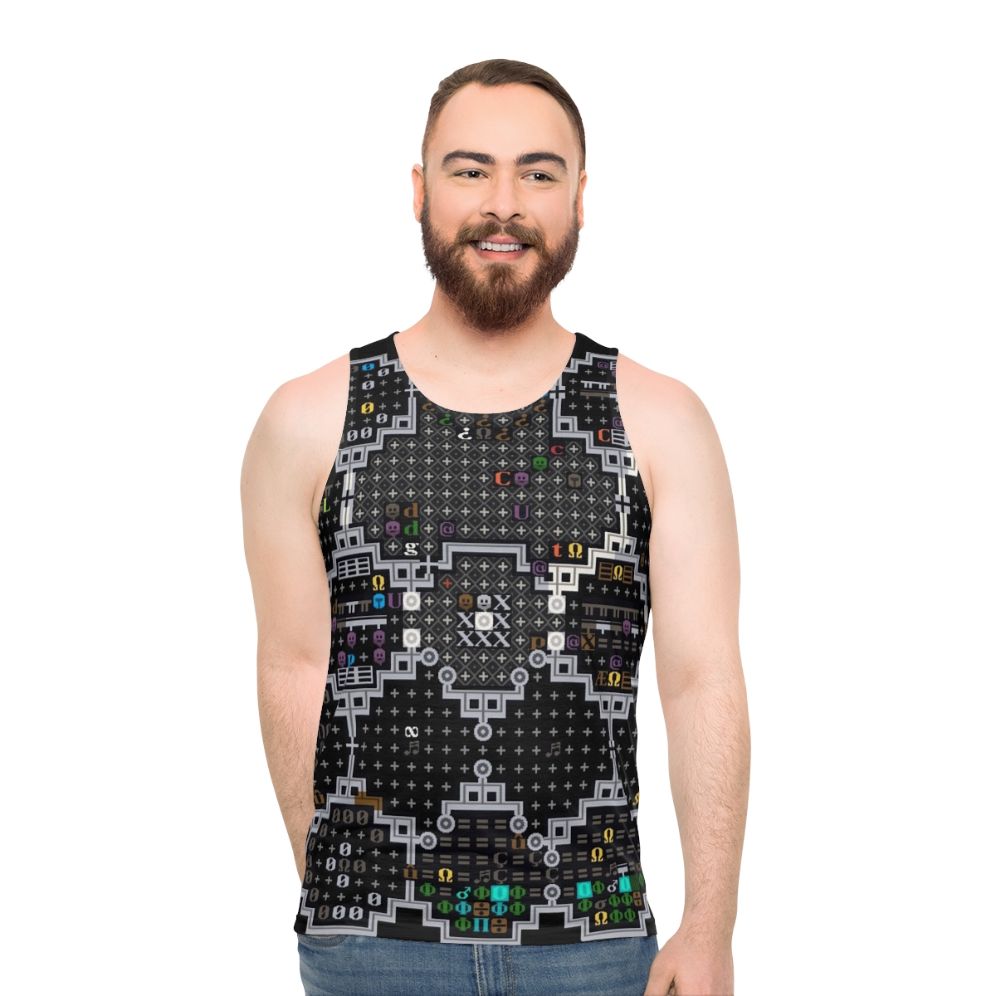 Unisex Dwarf Fortress Indie Game Tank Top featuring Pixel Art Graphics