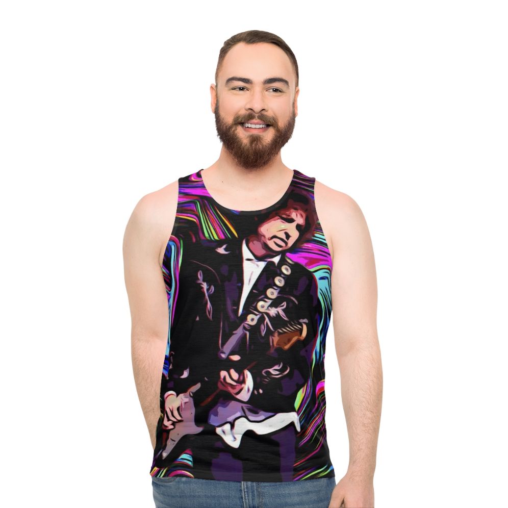 Dylan Unisex Tank Top with 60s Music Theme