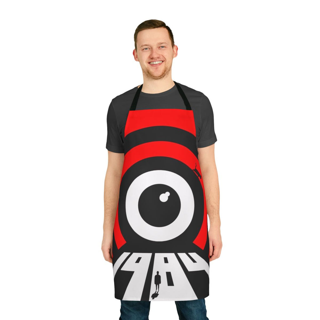 A stylish apron featuring the iconic "Big Brother" imagery from the classic novel 1984 by George Orwell.