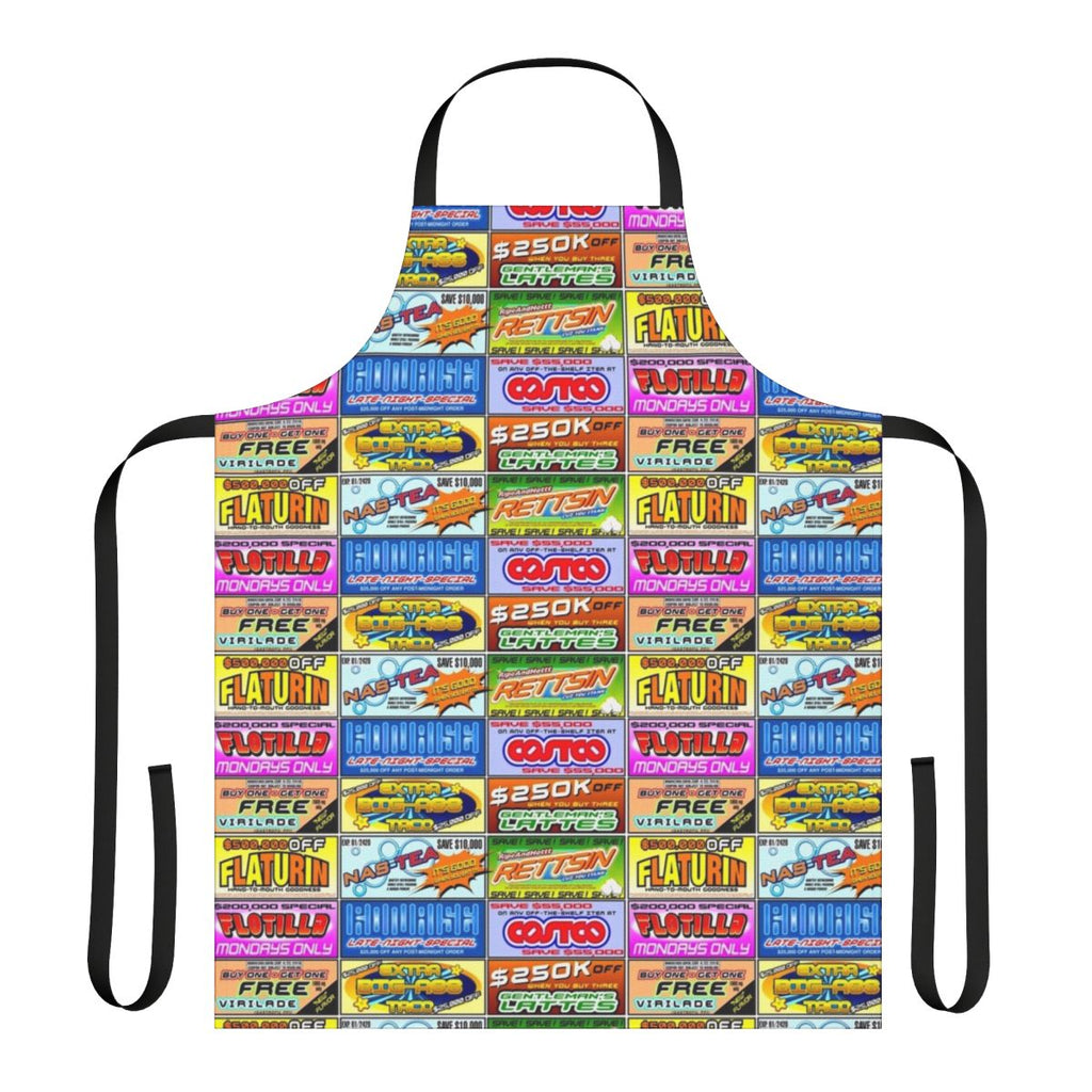 "Dystopian Humor Apron with Brands of Uhmerica Design Inspired by the Movie Idiocracy"