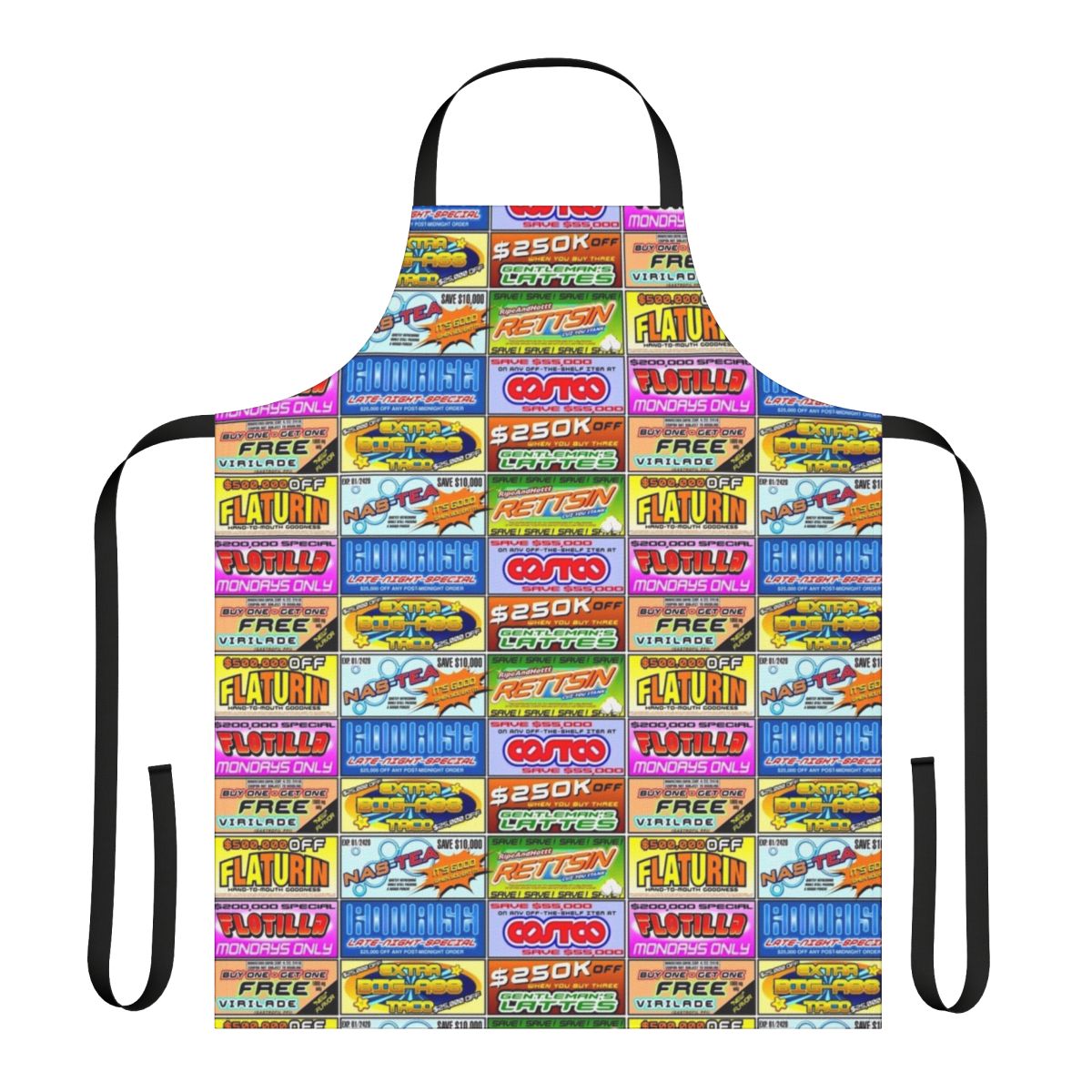 "Dystopian Humor Apron with Brands of Uhmerica Design Inspired by the Movie Idiocracy"