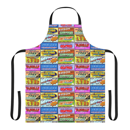 "Dystopian Humor Apron with Brands of Uhmerica Design Inspired by the Movie Idiocracy"