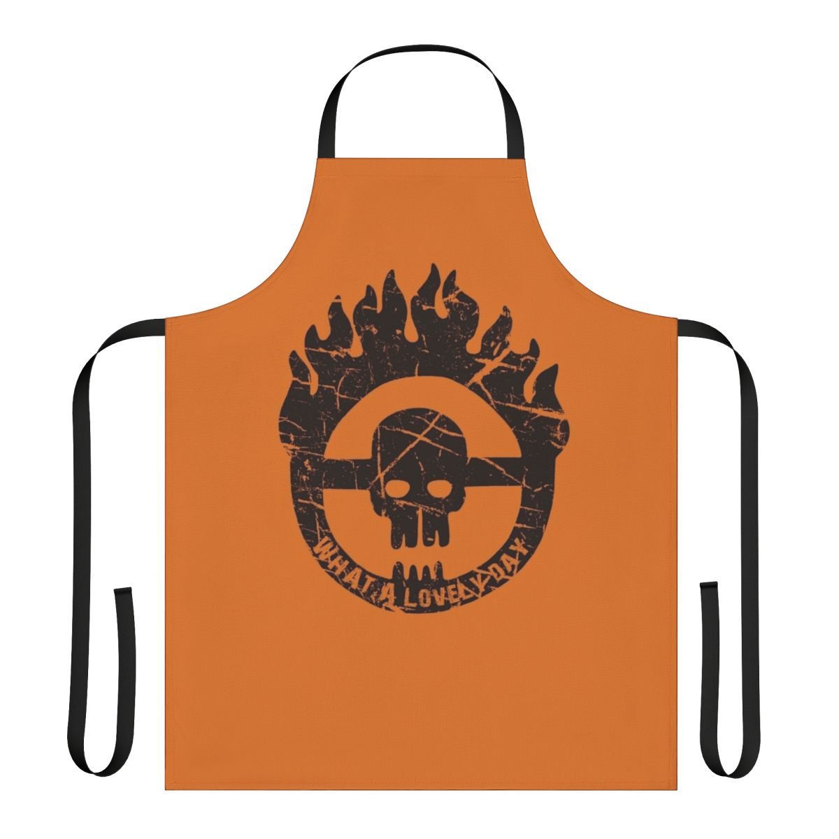 Faded, vintage-style apron with post-apocalyptic, dystopian design inspired by the Mad Max: Fury Road movie