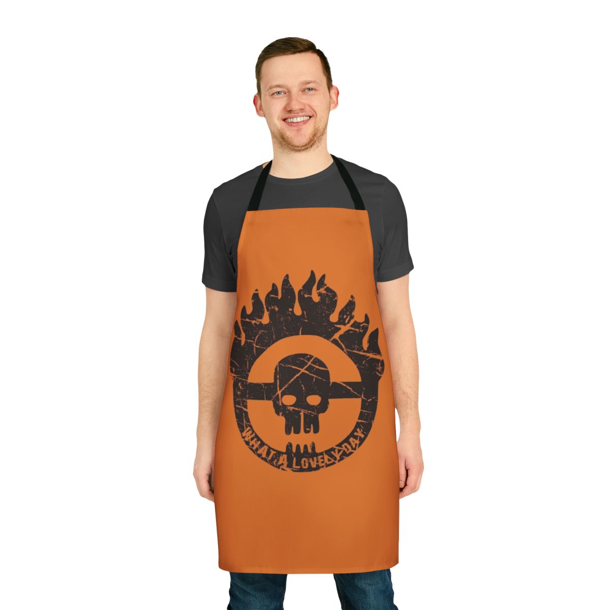 Faded, vintage-style apron with post-apocalyptic, dystopian design inspired by the Mad Max: Fury Road movie