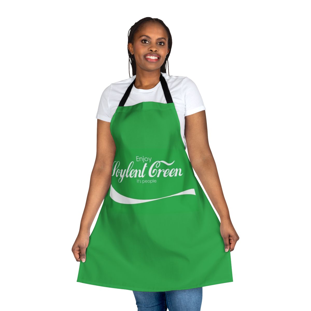 Soylent Green-themed cooking apron with a humorous, dystopian design