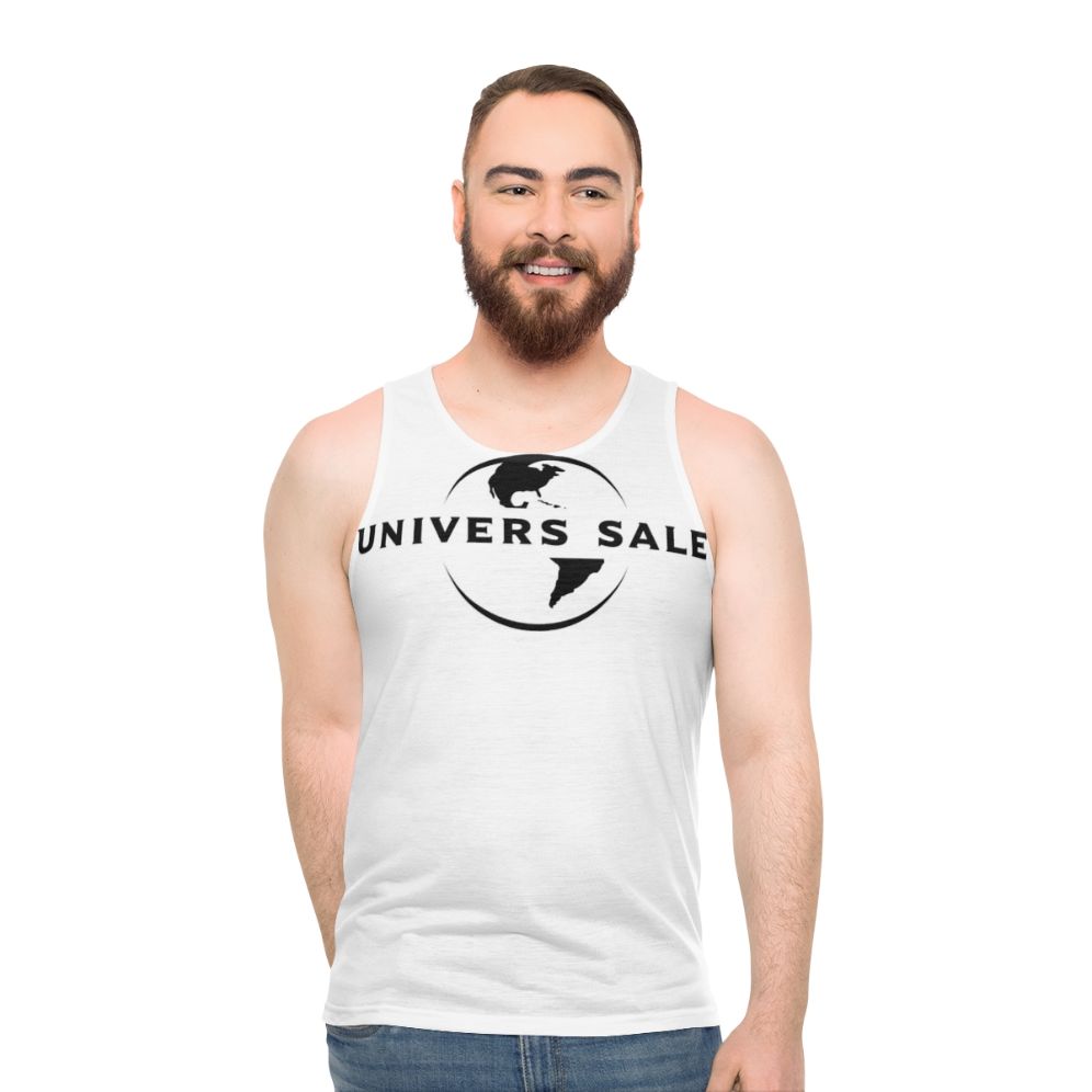 Unisex tank top with space-themed 'Dirty Universe' motivational slogan