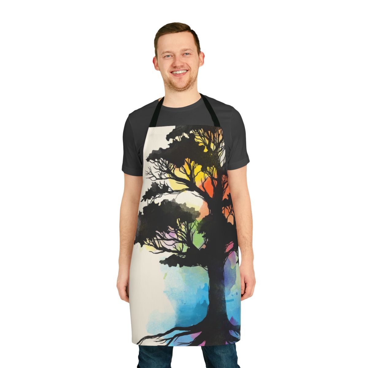 Eco-friendly apron with watercolor botanical design