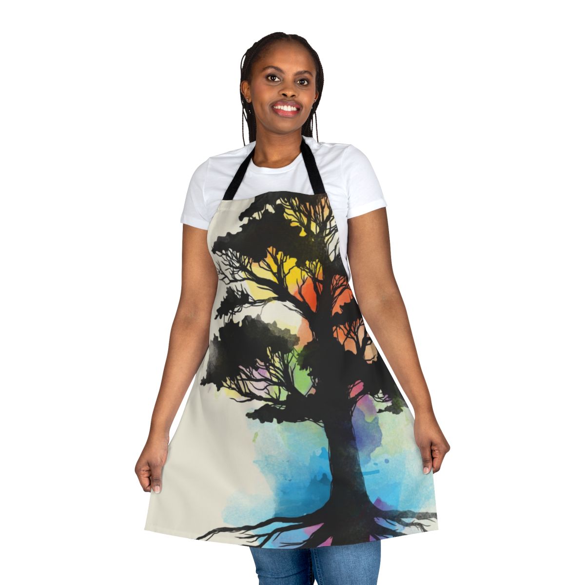 Eco-friendly apron with watercolor botanical design