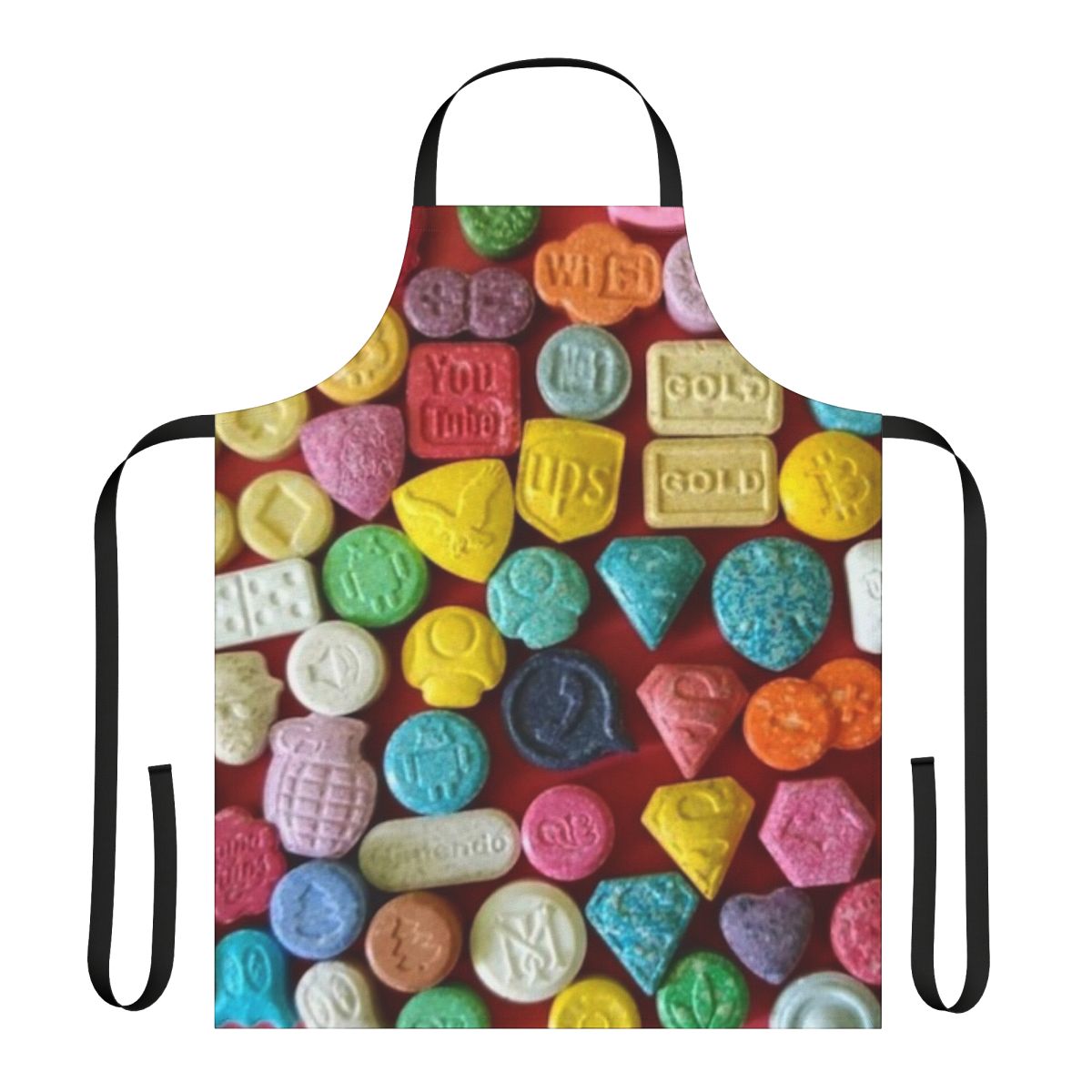 Ecstasy-themed apron for festive occasions