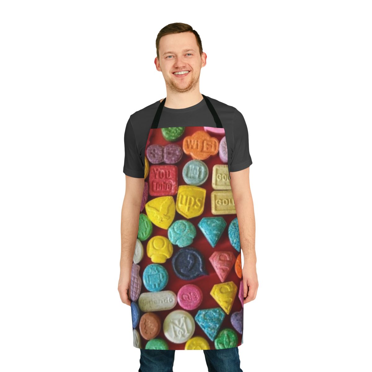 Ecstasy-themed apron for festive occasions