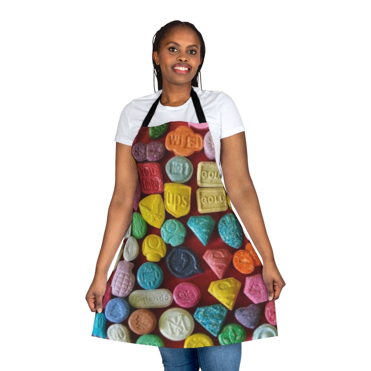 Ecstasy-themed apron for festive occasions