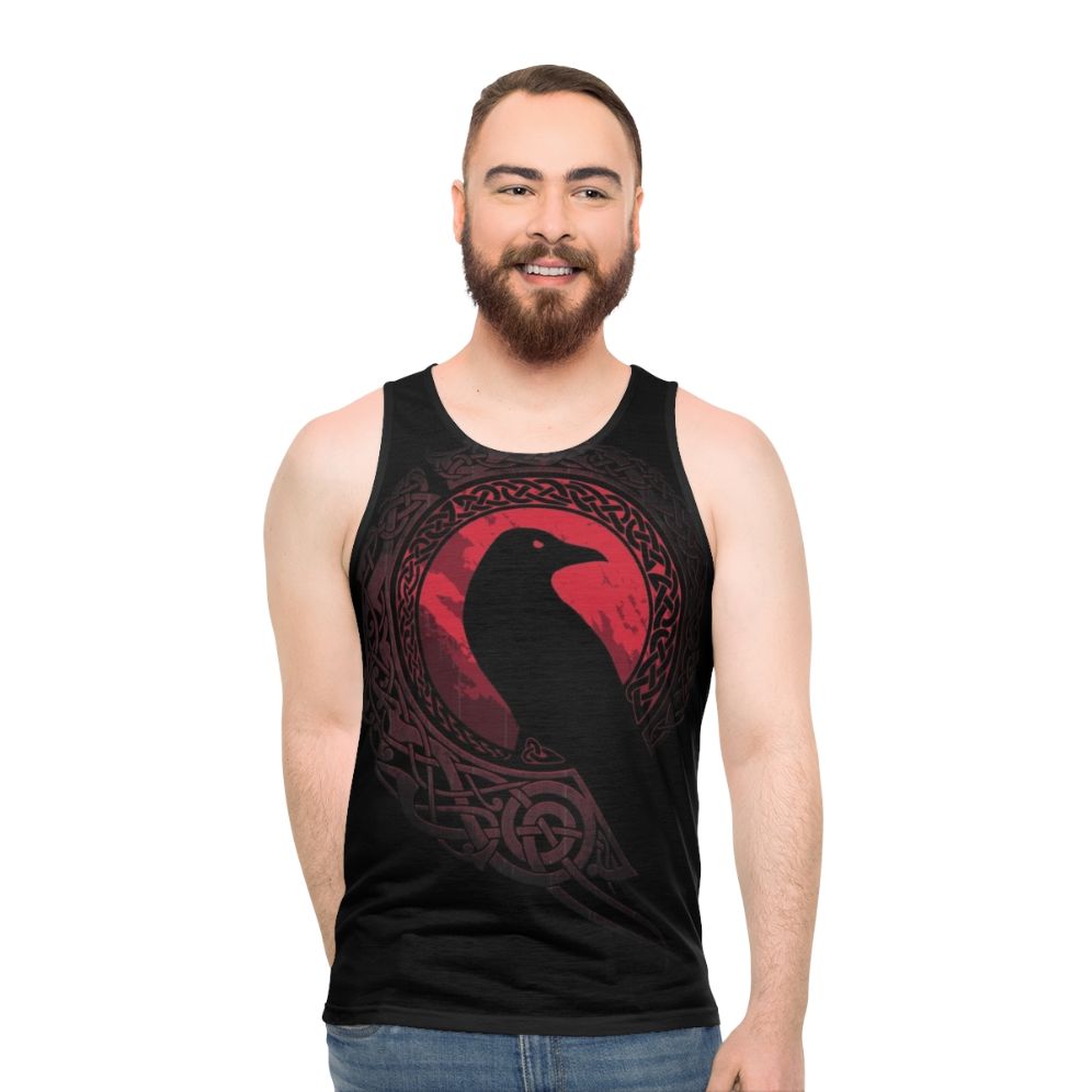 Edda Unisex Tank Top featuring a mystic silhouette and tribal design inspired by Nordic mythology