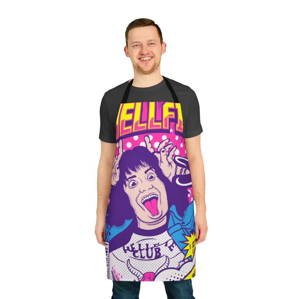 "Stylish apron featuring a custom design inspired by the character Eddie Munson from the hit TV show Stranger Things"
