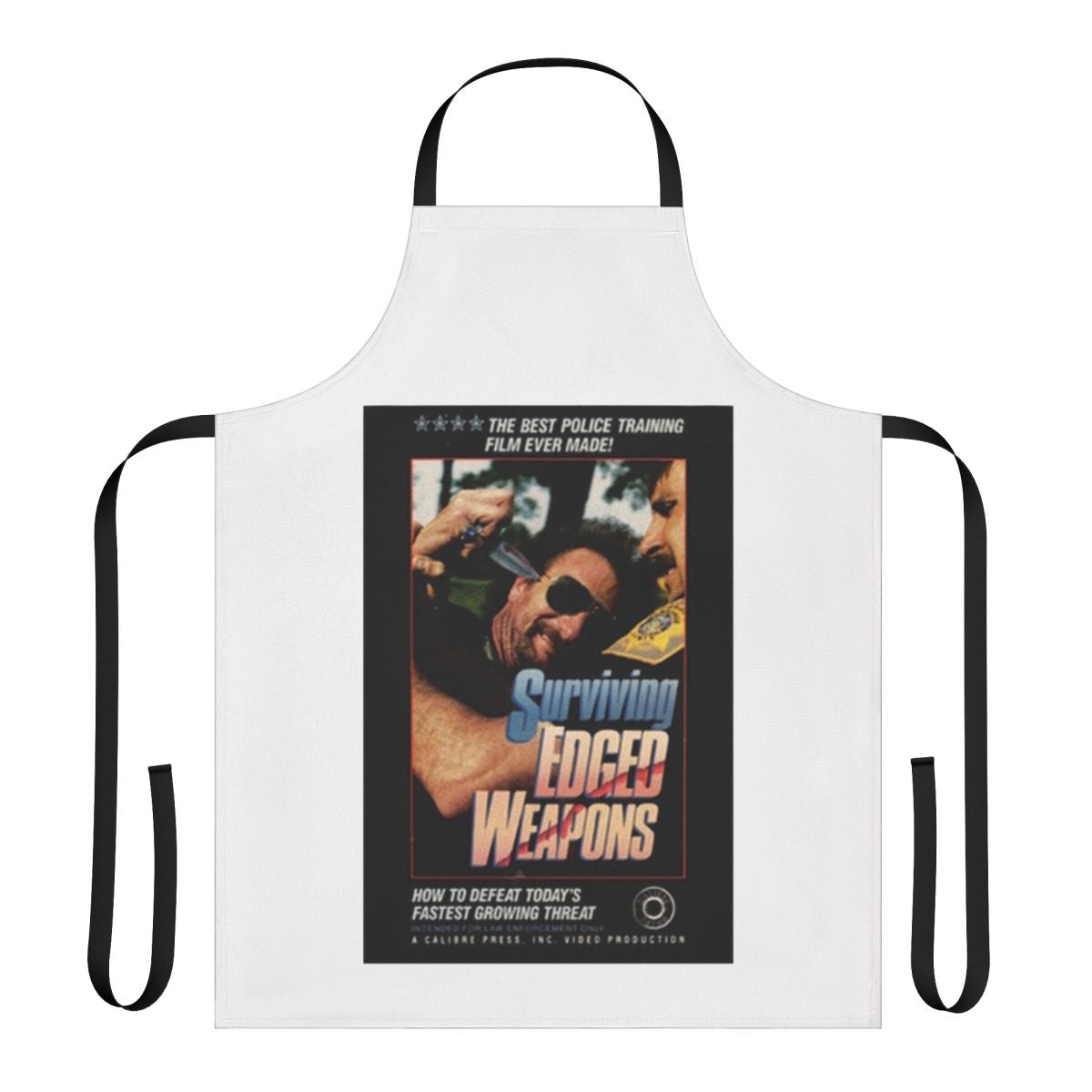 Edged Weapons Survival Cooking Apron with Red Letter Media, Best of the Worst, and Police VHS Themes