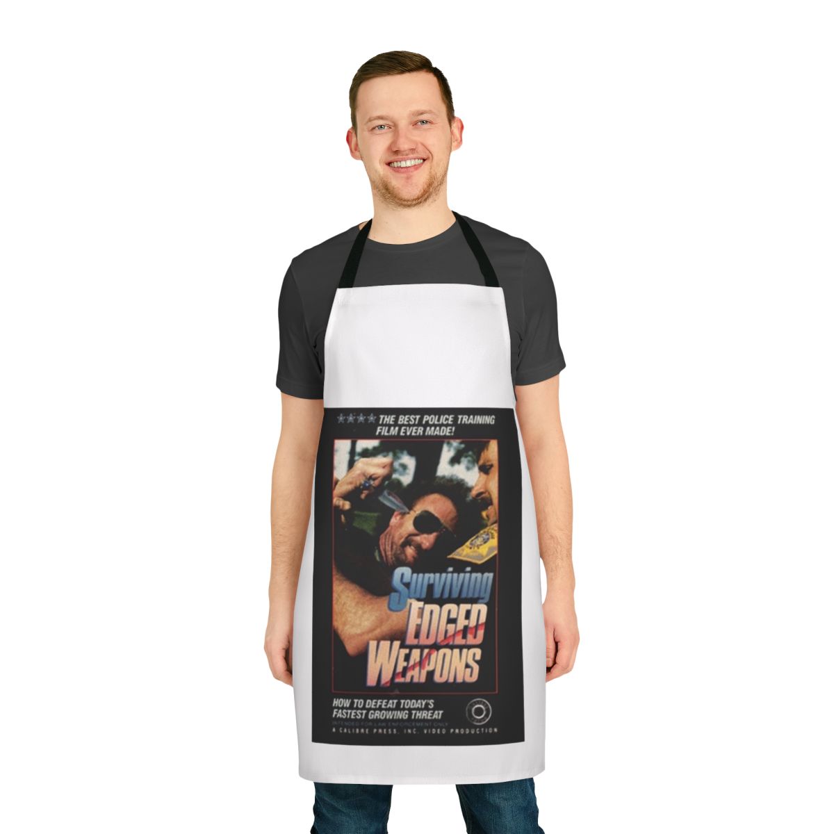 Edged Weapons Survival Cooking Apron with Red Letter Media, Best of the Worst, and Police VHS Themes