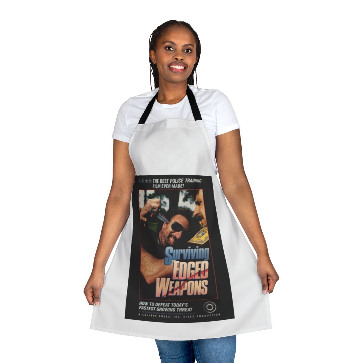 Edged Weapons Survival Cooking Apron with Red Letter Media, Best of the Worst, and Police VHS Themes