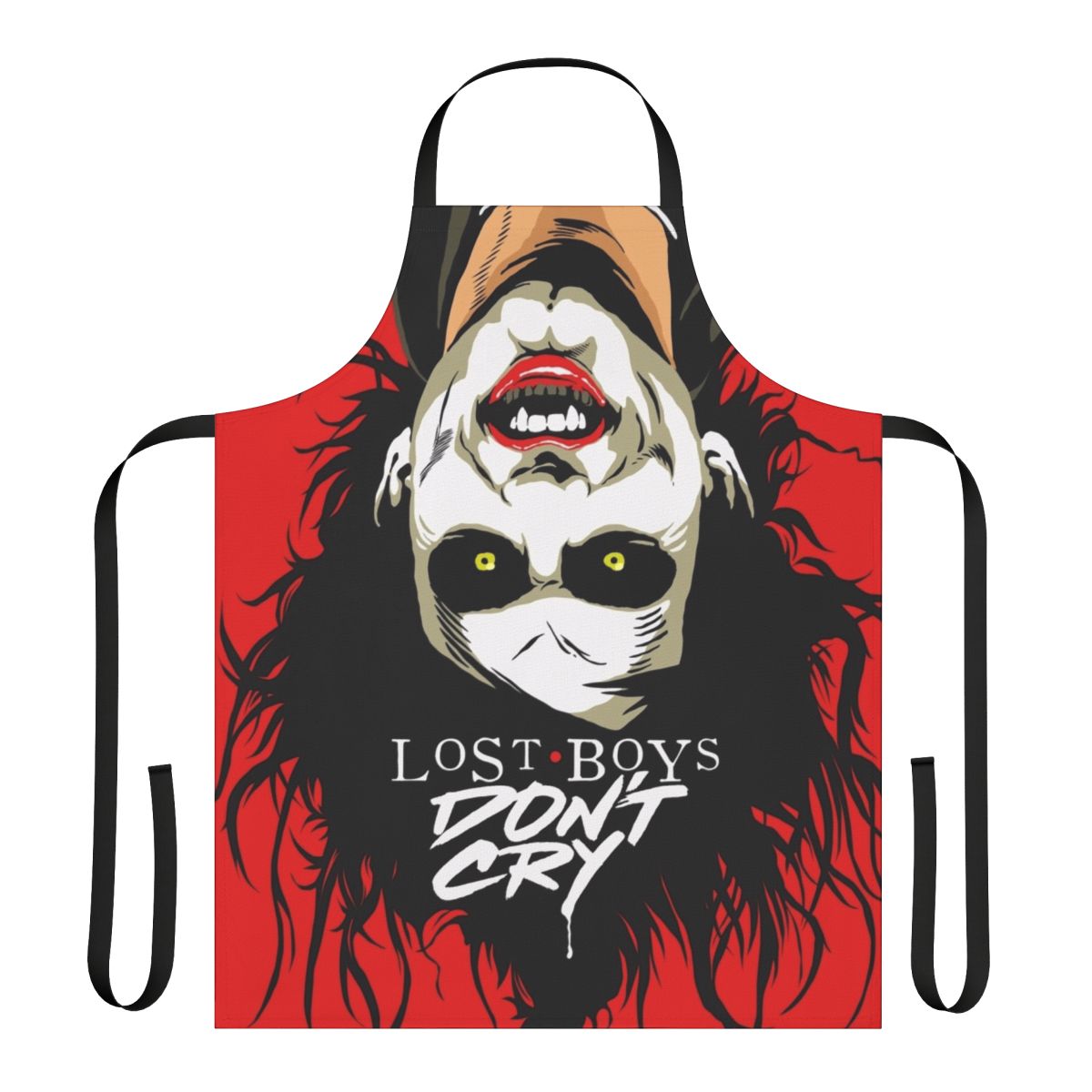 A black apron with a "Cry Boys" design, perfect for goth and horror fans.