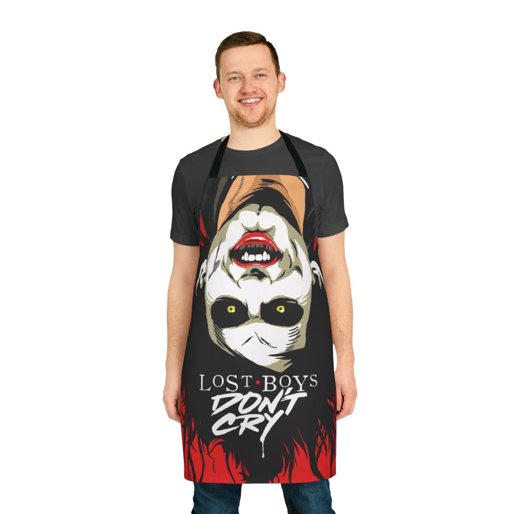 A black apron with a "Cry Boys" design, perfect for goth and horror fans.