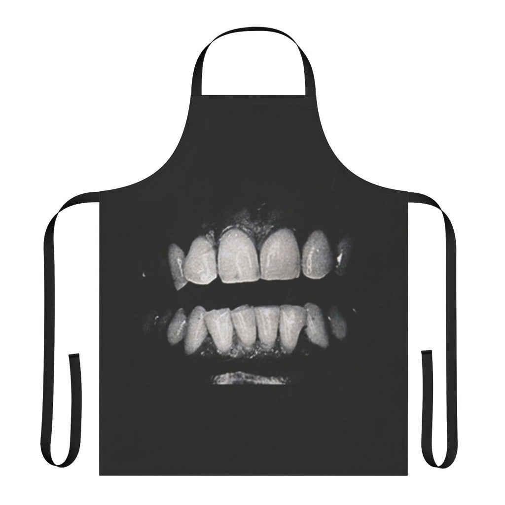 Dirty, filthy apron with swan, teeth, and vaporwave-inspired design